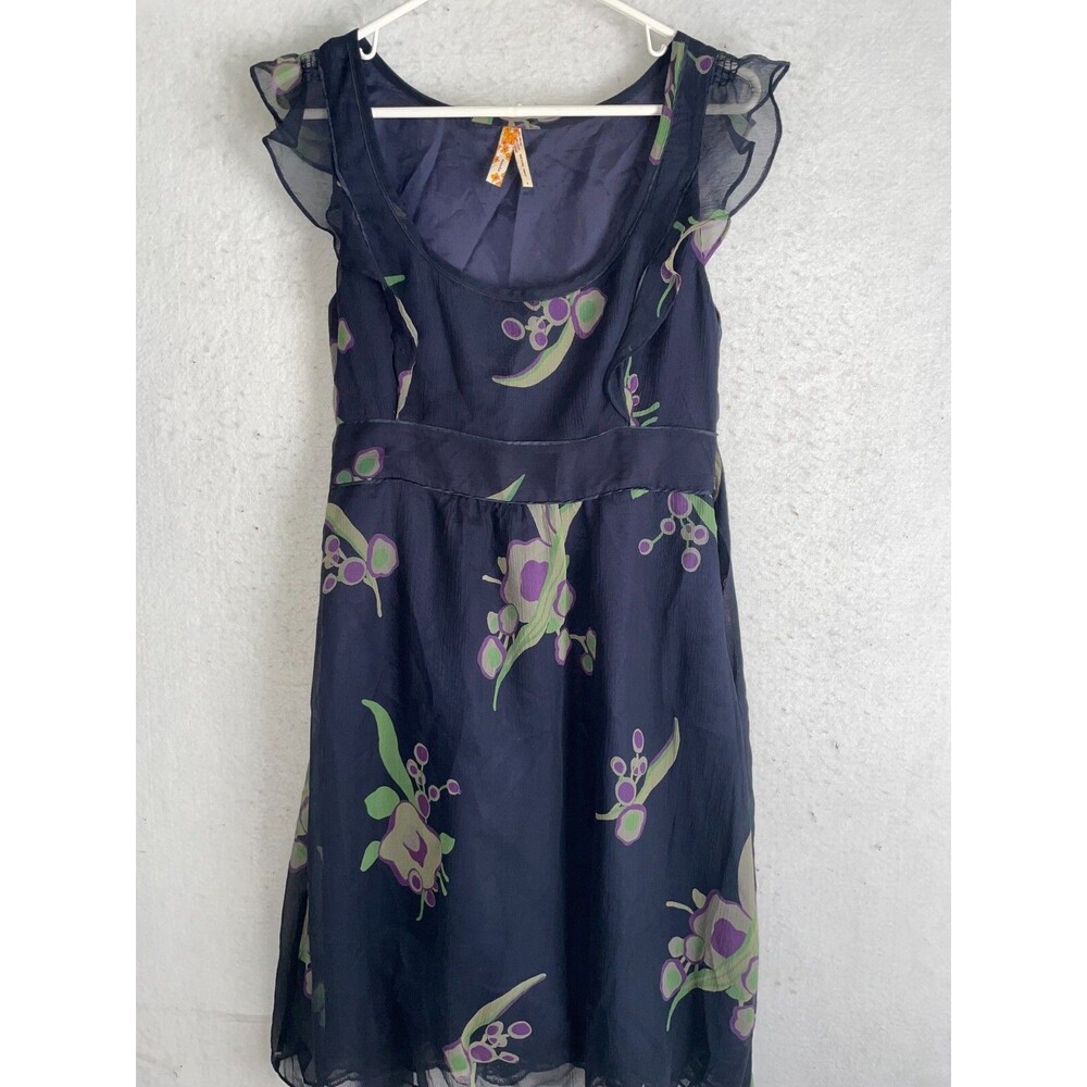Anthropologie Maeve Blue Floral ALine 100% Silk Dress Womens sz 4 New